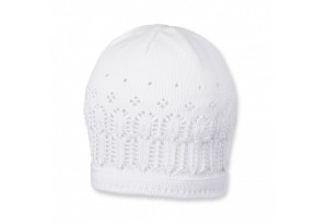 Бяла памучна плетена шапка
