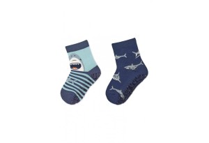 Детски чорапи със силиконова подметка с акули- 2 чифта
