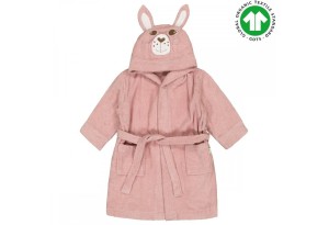 Детски халат от органичен памук, розов, с апликация на лама, Bio Baby - 122 см. / 7 г.