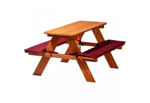 Дървен градински комплект - маса за пикник с пейки и меки възглавници, 89х79х50 см.