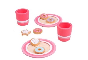 Дървен комплект с мляко и бисквити - Розов
