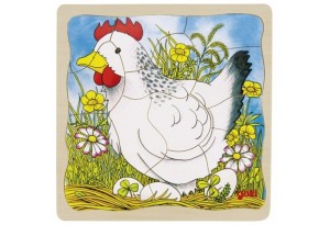Goki - Дървен многослоен пъзел - Oт яйцето до кокошката