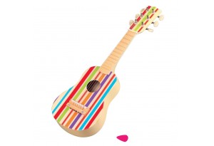 Lelin Toys - Дървена детска китара с цветни ленти