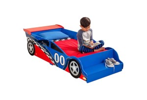 Дървено Детско Легло Кола, Състезателна с Вградено Стъпало и Рамка за Безопасност - RACE