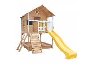 Голяма дървена детска къща с пясъчник и пързалка, 258х271.5х291 см.