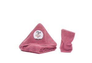 Комплект бебешка хавлия с качулка (100x100 см) и хавлиена ръкавица (24x20 см) Fillikid - Bunny Berry