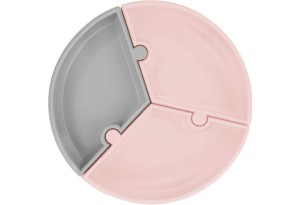 Minikoioi Puzzle силиконова чиния с вакуум - 3 части - Pinky Pink/Powder Grey