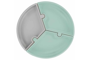 Minikoioi Puzzle силиконова чиния с вакуум - 3 части - River Green/Powder Grey
