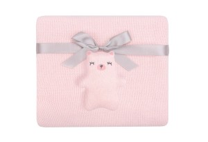Плетено памучно одеяло Bear with me Pink