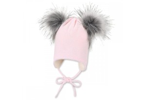 Розова зимна шапка за момиче, с помпони , Sterntaler - 47 см. / 9-12 м.