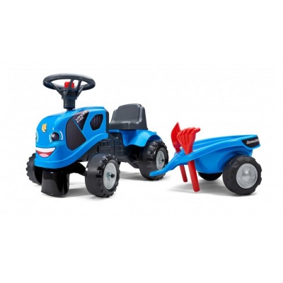Бебешки трактор с ремарке, гребло и лопатка – син