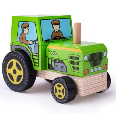 Дървен детски пъзел с кубчета - Трактор