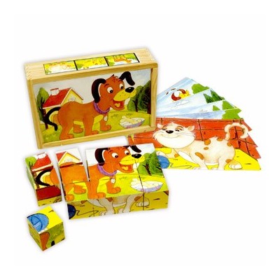 Pino Toys - Дървени кубчета - животни във фермата - 15 броя
